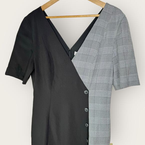 Fame and Partners Everly Colorblock Sheath Dress Black US Size 10 Plaid Two-Tone - Picture 3 of 13